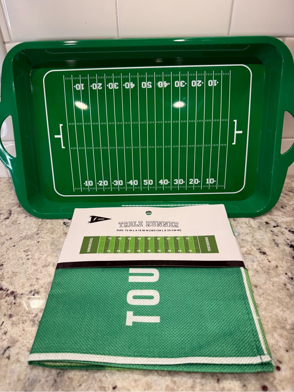 *3/$15 - Green and White Football Field Serving Tray and Table Runner Set